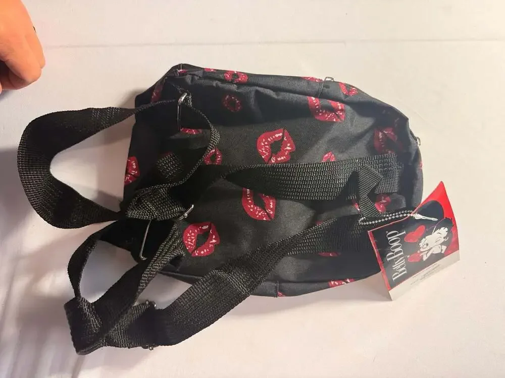 Betty Boop Mini Backpack Black with Lips Print and Leg Graphic